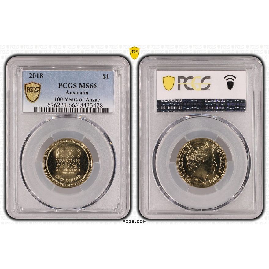Elizabeth II, 100 Years of Anzac, One Dollar, 2018, PCGS MS66