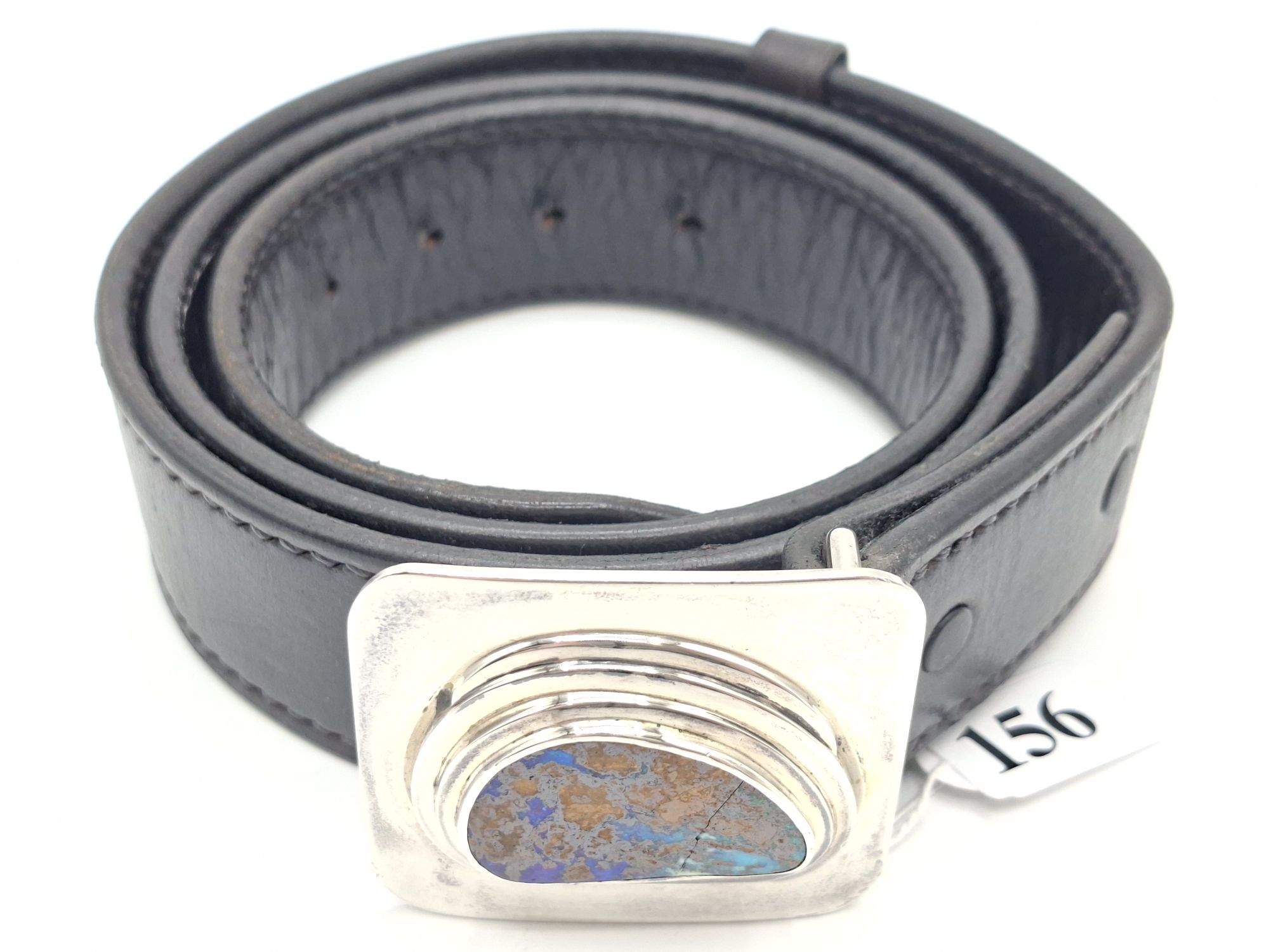 156 · STERLING SILVER OPAL LEATHER BELT