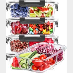 SKROAM 5-PACKS 36OZ GLASS AIRTIGHT FOOD STORAGE CONTAINERS 3 COMPARTMENTS, GLASS MEAL PREP CONTAINER SET WITH LIDS FOR PANTRY KITC