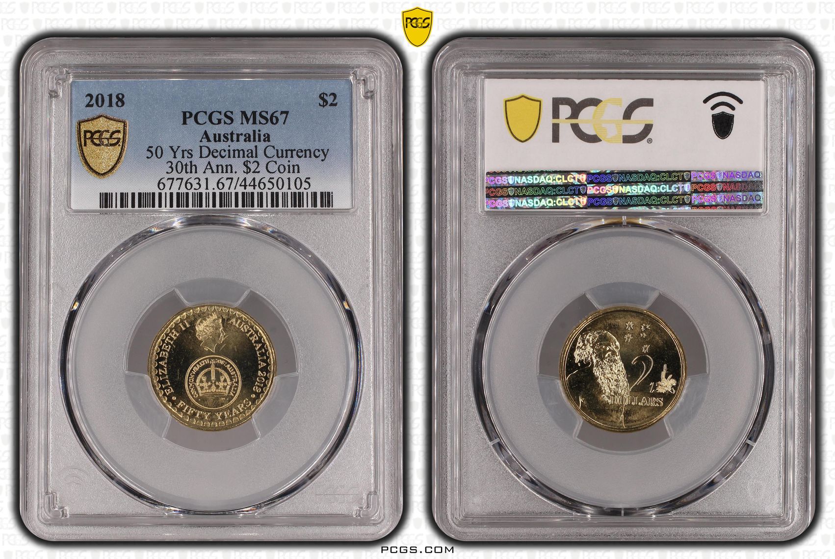 281 · 2018 Australia Two Dollar, $2 50 Yrs Decimal Currency 30th Ann. $2 Coin PCGS - MS67 -105