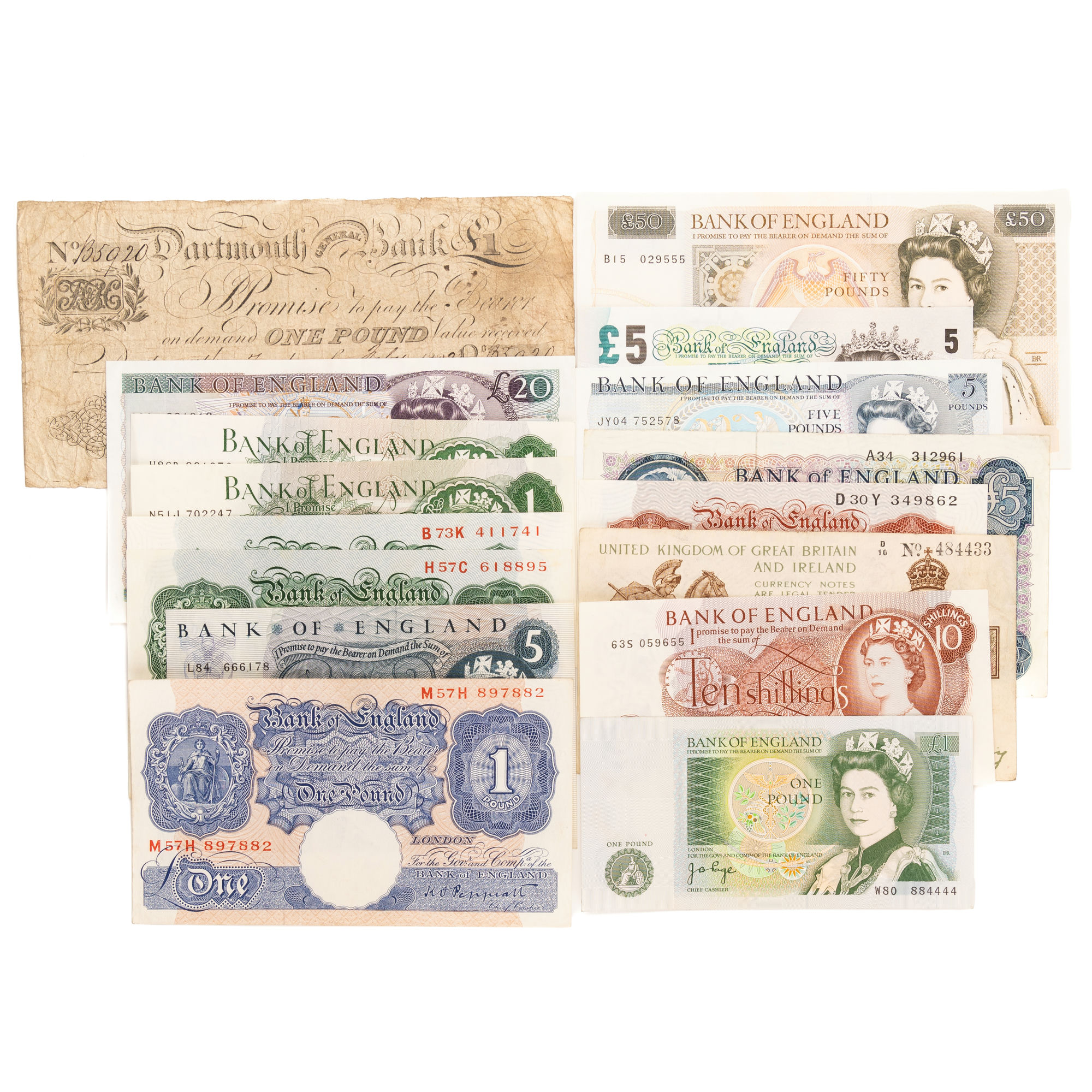 Great Britain, Ten Shillings - Fifty Pounds, 1822 - 2004, aF - UNC