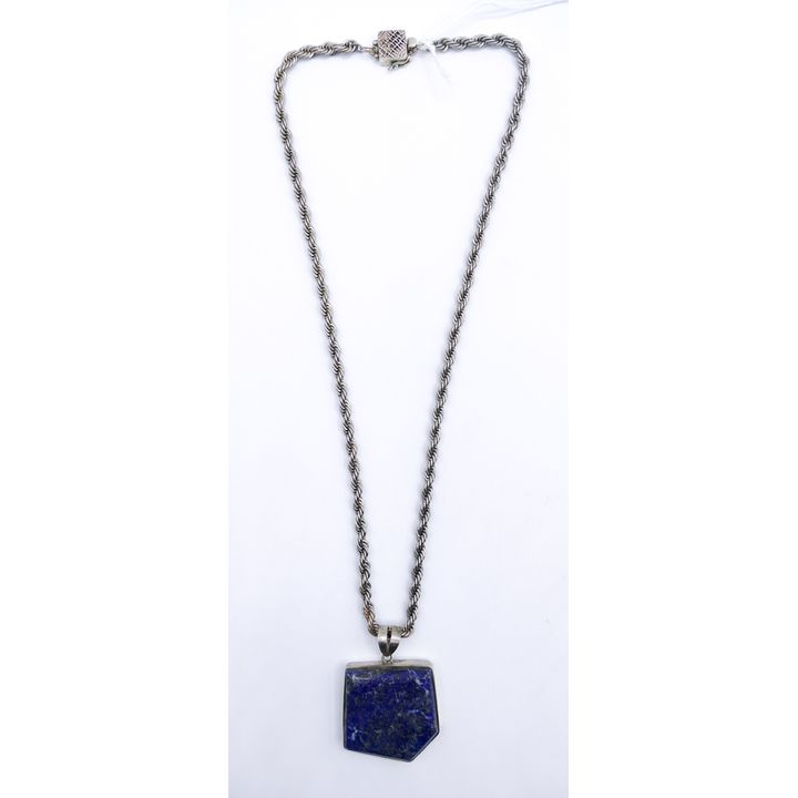 Heavy Sterling Lapis Pendant Necklace 23'' - 73 Grams TW