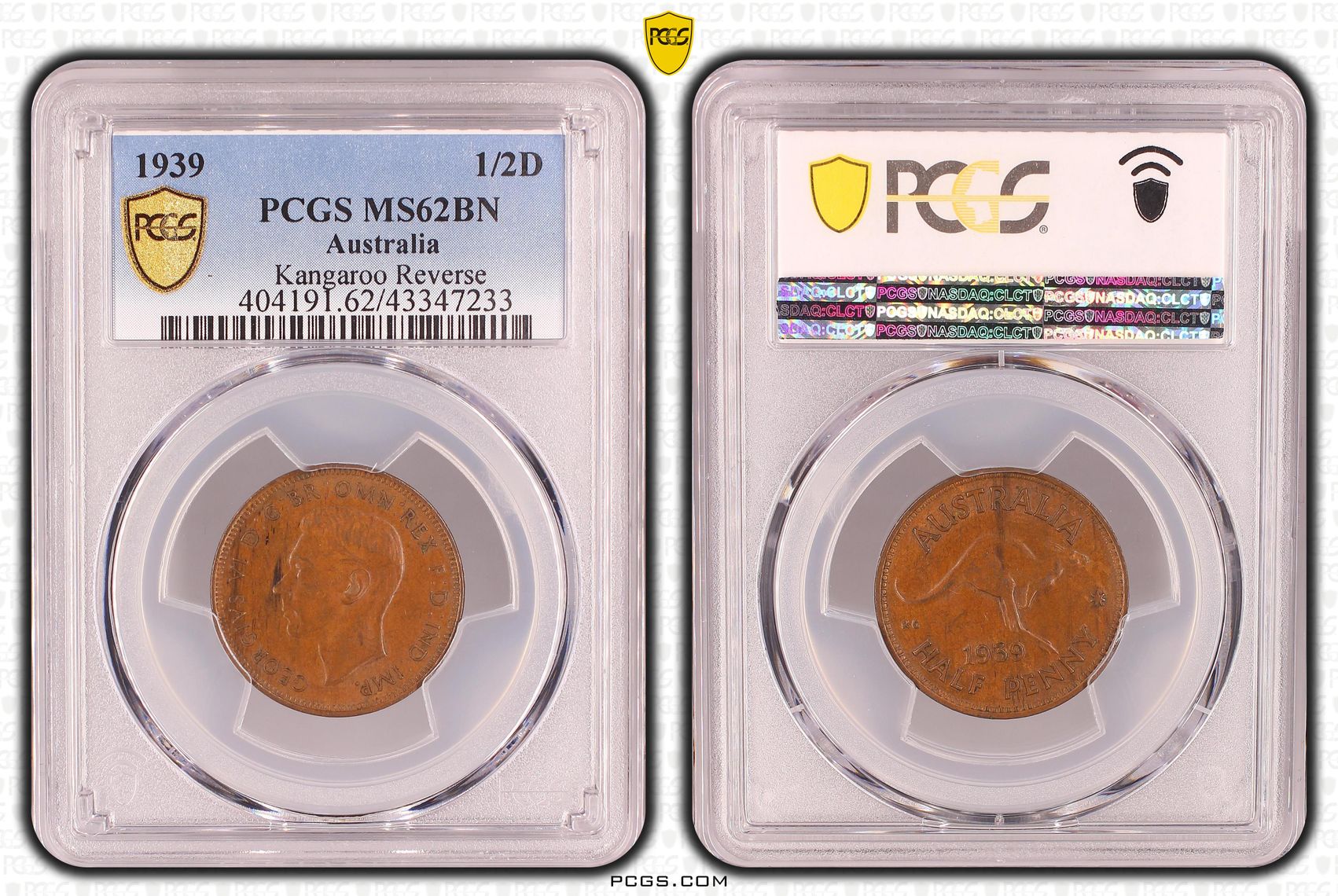 14 · Kangaroo Reverse, Halfpenny, 1939, PCGS MS62BN