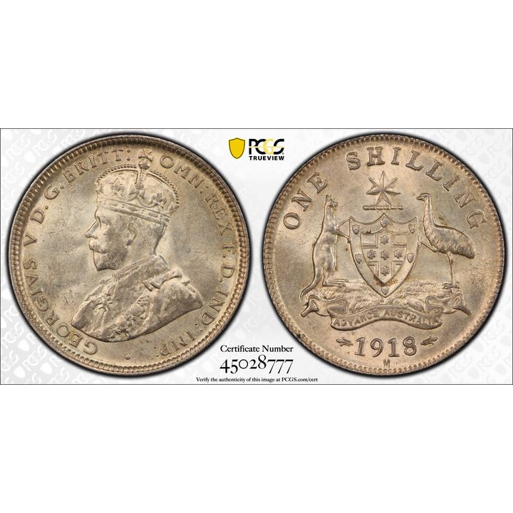 George V, Shilling, 1918-M, PCGS MS 63