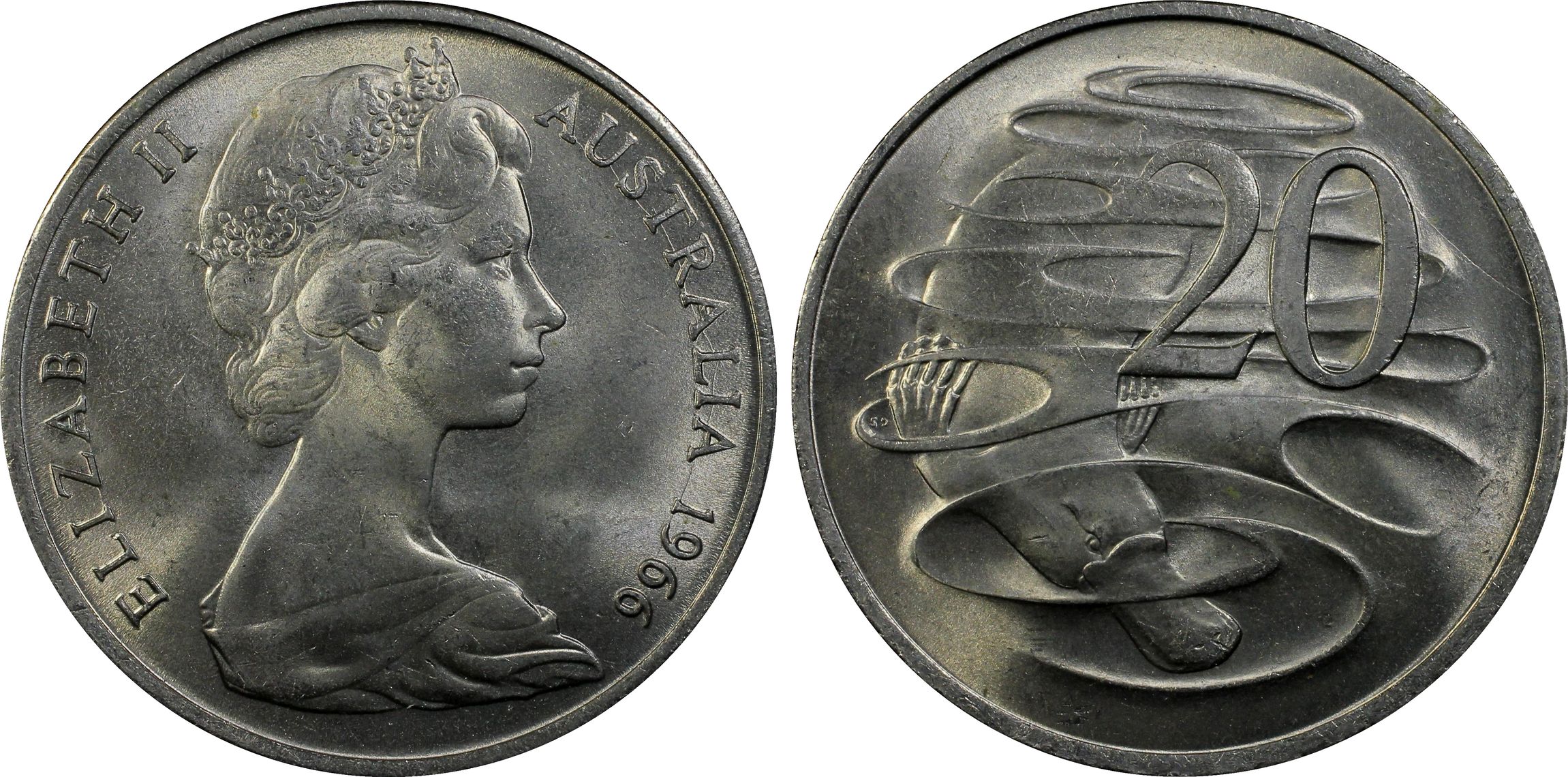 Twenty Cent, 1966(L), PCGS MS65