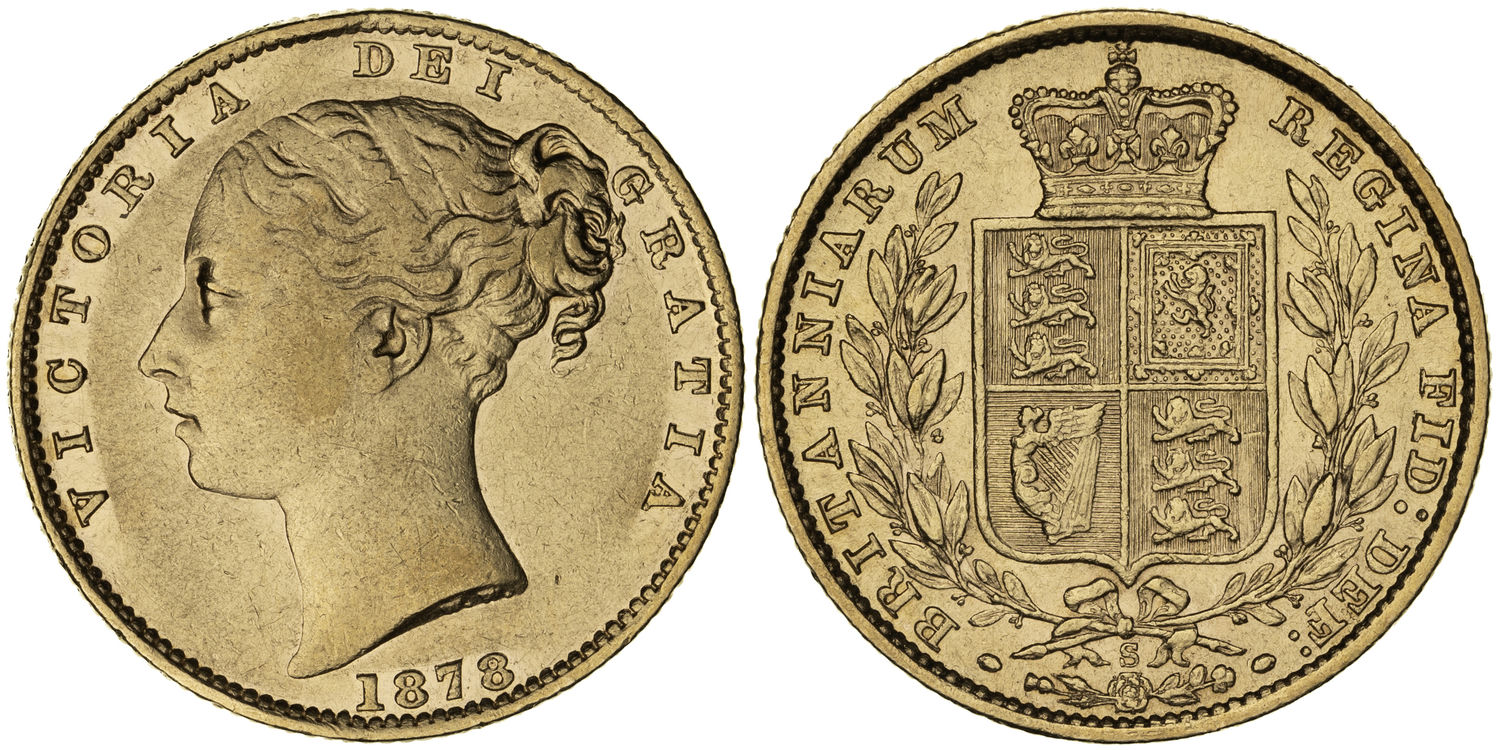 Victoria, Shield Reverse, Sovereign, 1878-S, Fine