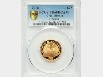 2016 ELIZABETH II BRITANNIA GOLD 1/4oz PROOF 25 POUND COIN PR69 DCAM
