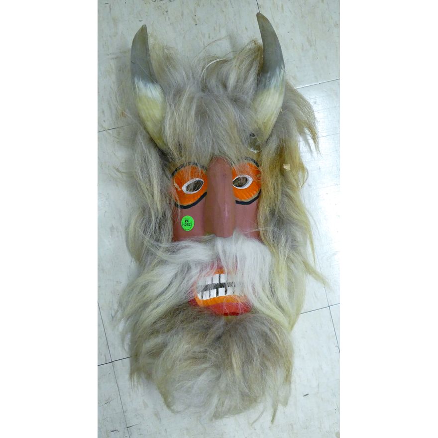 Romanian Painted Wood Mask with Horns 17''