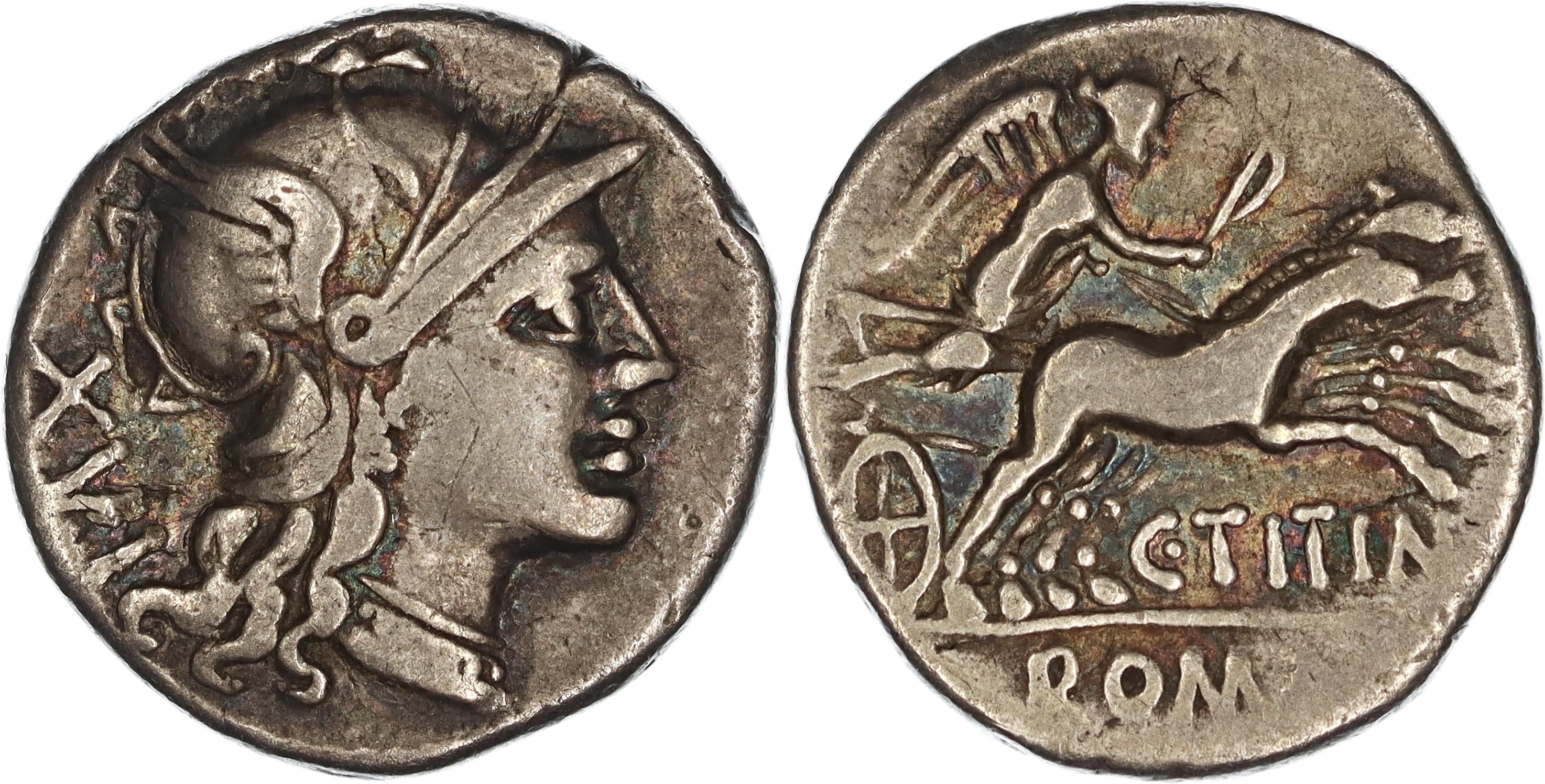 Roman Republic, C. Titinius, Silver Denarius, 141 BC, nVF