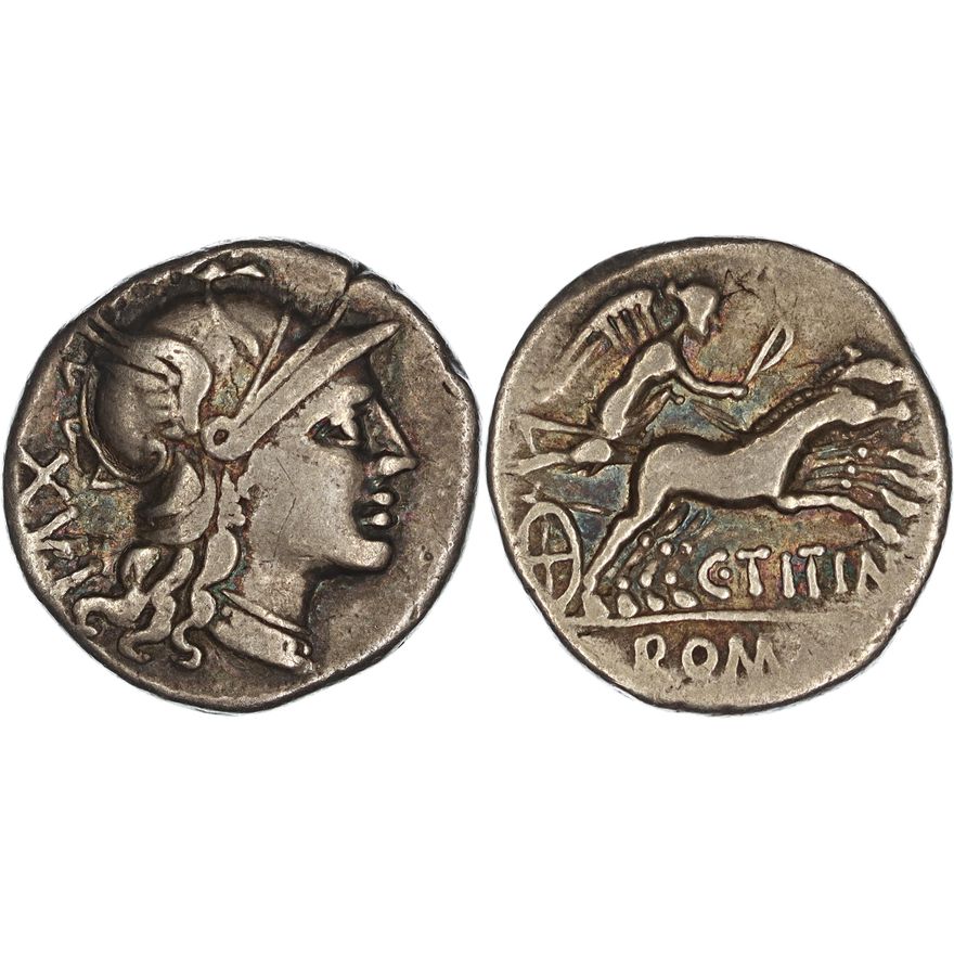 Roman Republic, C. Titinius, Silver Denarius, 141 BC,  nVF