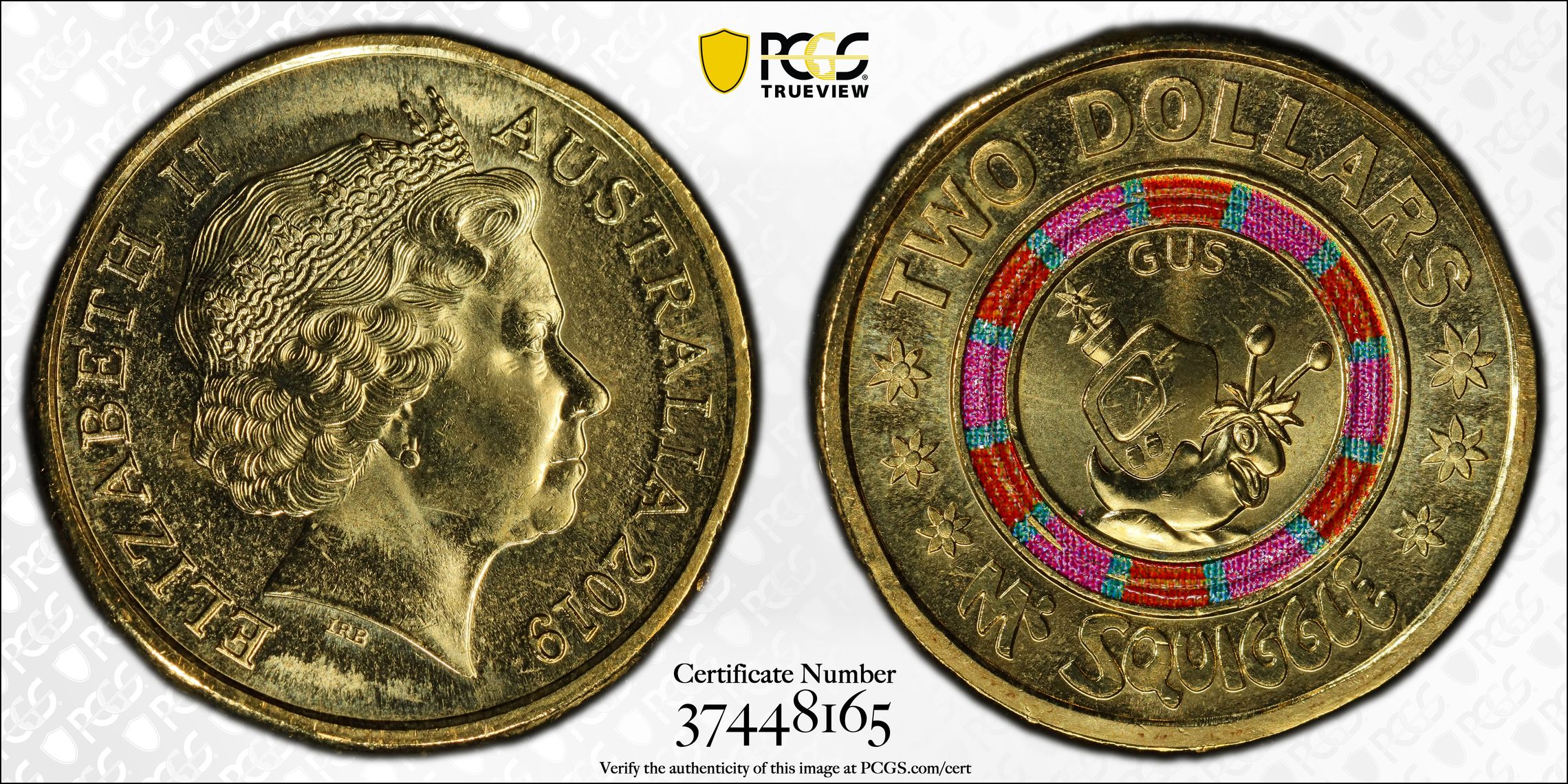 60 Yrs of Mr. Squiggle - Gus the Snail Colorized, Two Dollar, 2019, PCGS MS67