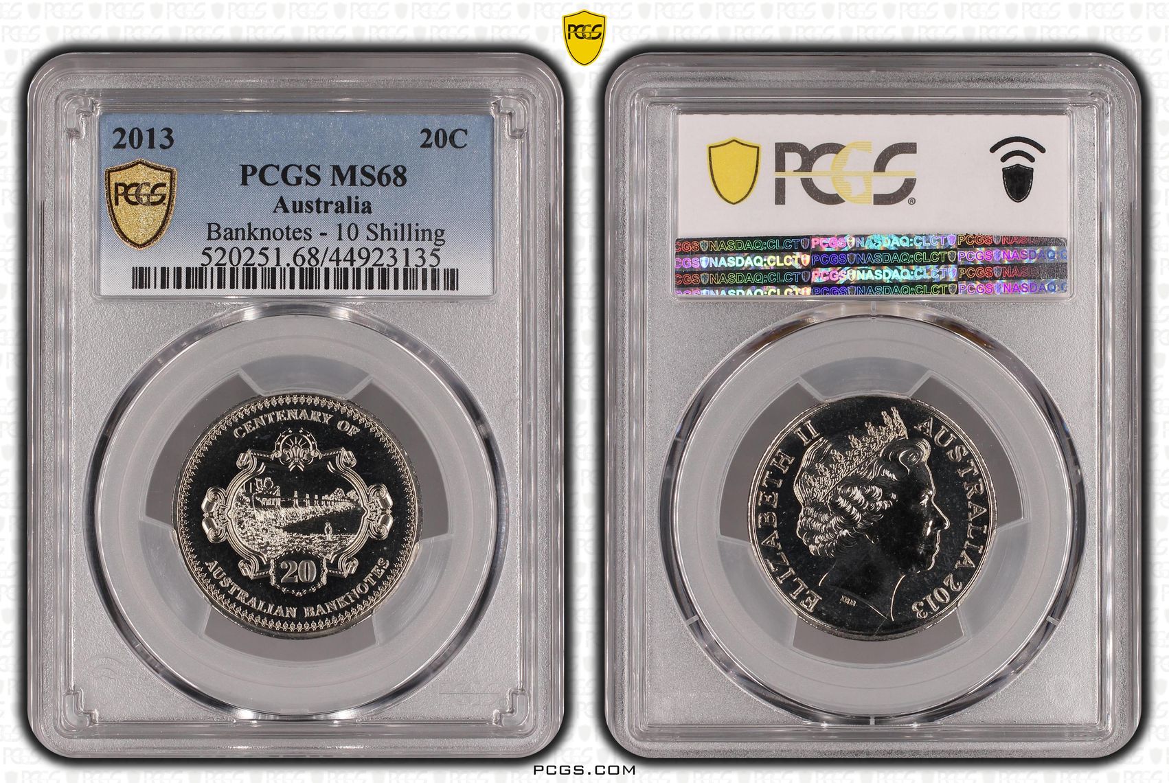 53 · 2013 Australia Twenty Cent, 20c Banknotes - 10 Shilling PCGS - MS68 -135