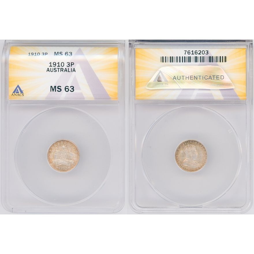 Edward VII Threepence 1910 ANACS MS63