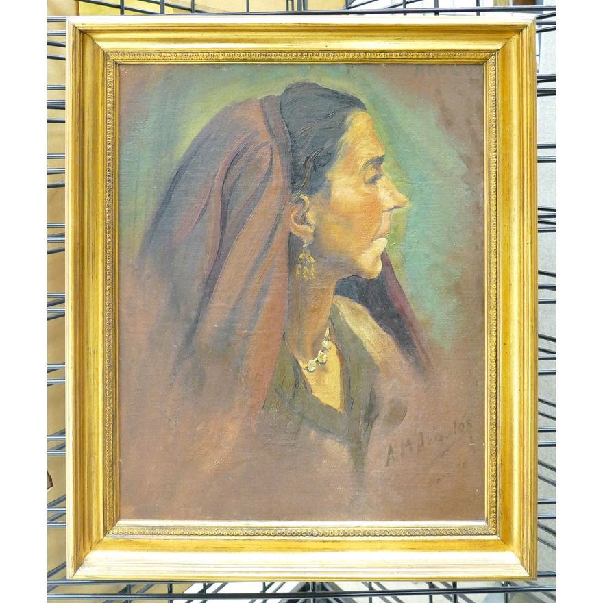 A.M. Argules Female Portrait Oil Painting Gilt Framed 23''x19''