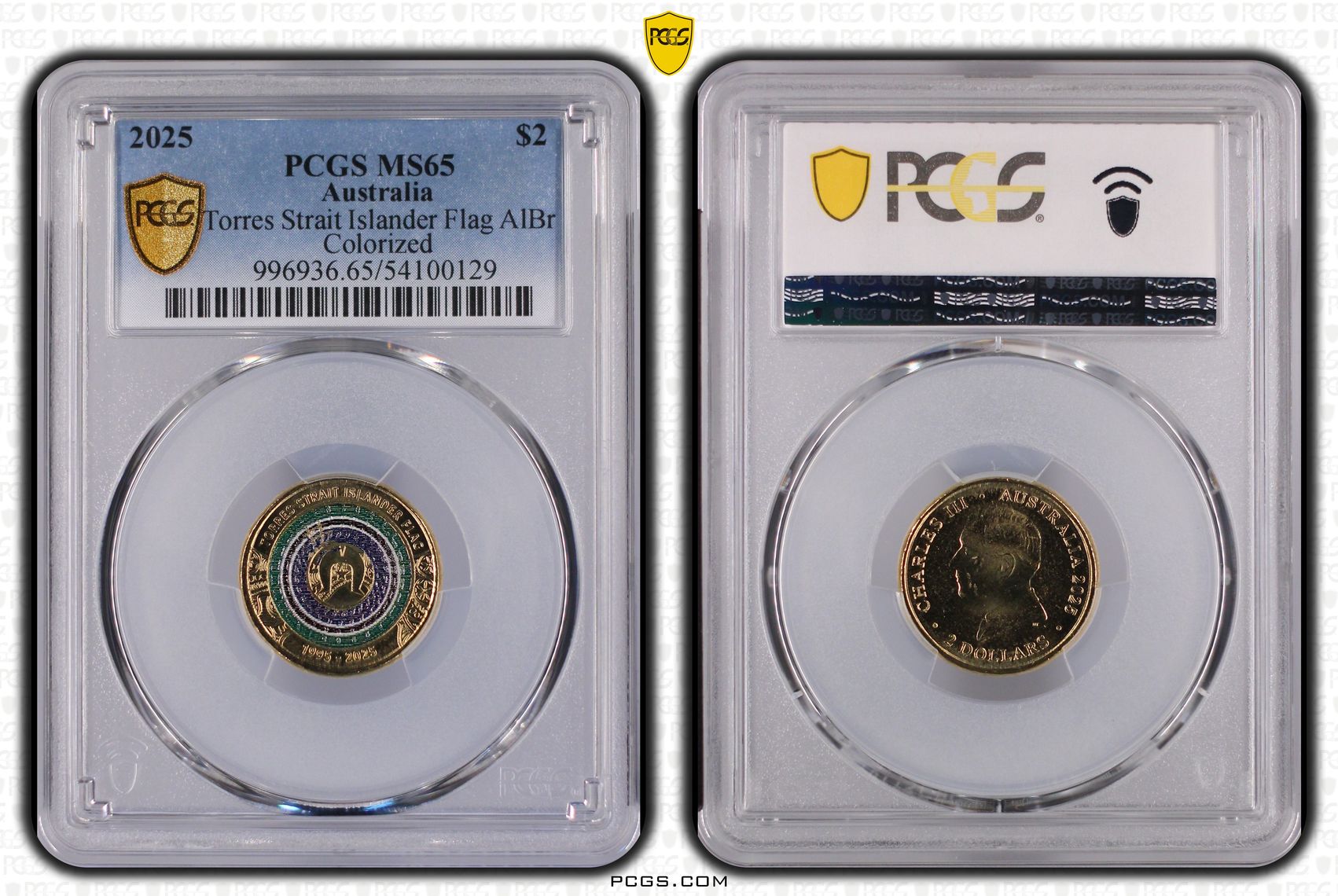 Torres Strait Islander Flag AlBr Colourised, Two Dollar, 2025, PCGS MS65