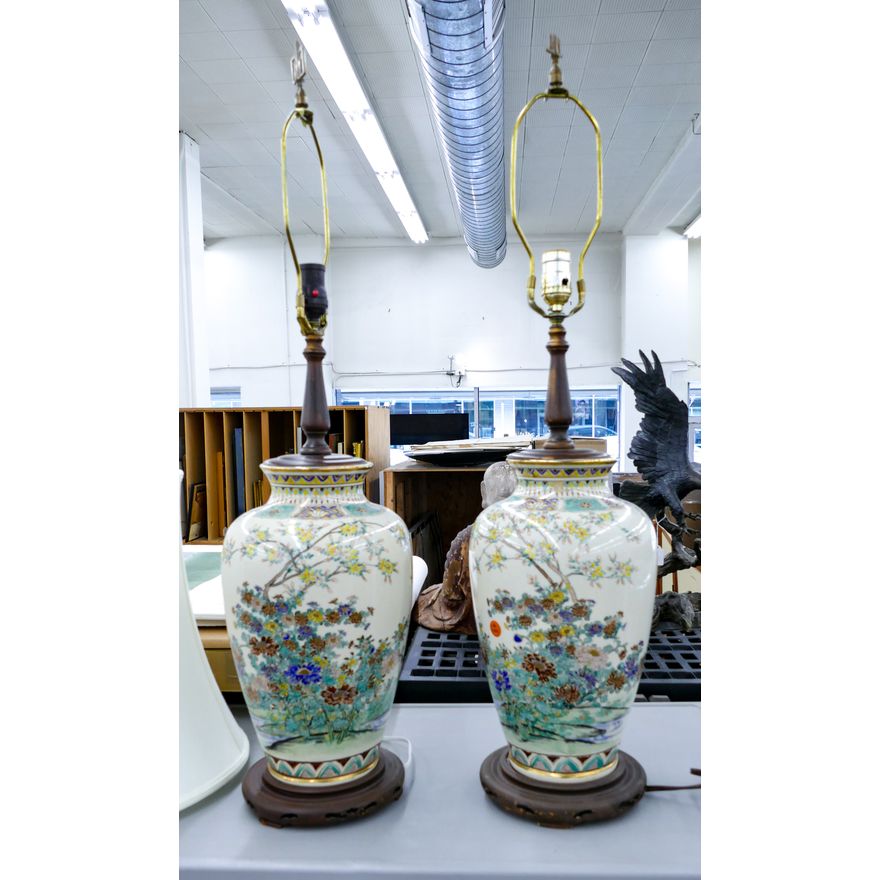 Pair Japanese Satsum Vase Table Lamps 35''