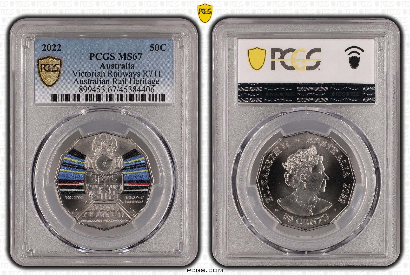 155 · Victorian Railways R711 - Australian Rail Heritage , Fifty Cent, 2022, PCGS MS67