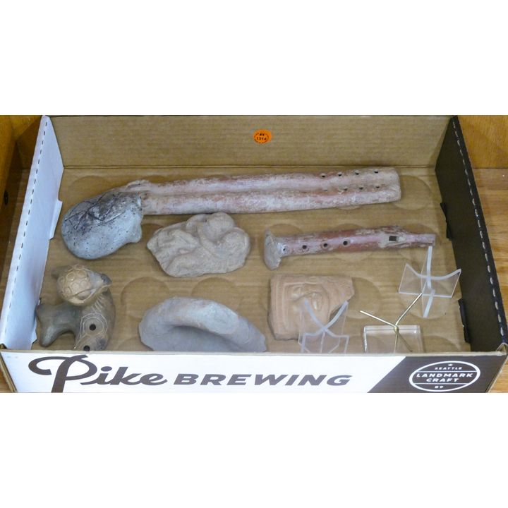 Box 7pc Pre Columbian Whistles & Fragments