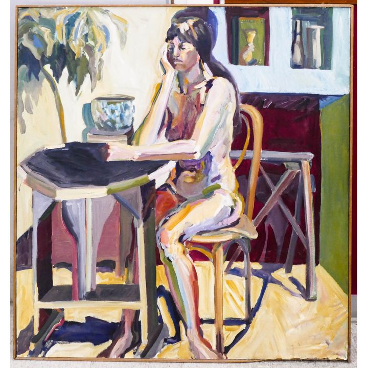 Prigers signed Seated Female Nude Large Oil Painting As Is- 48x45''