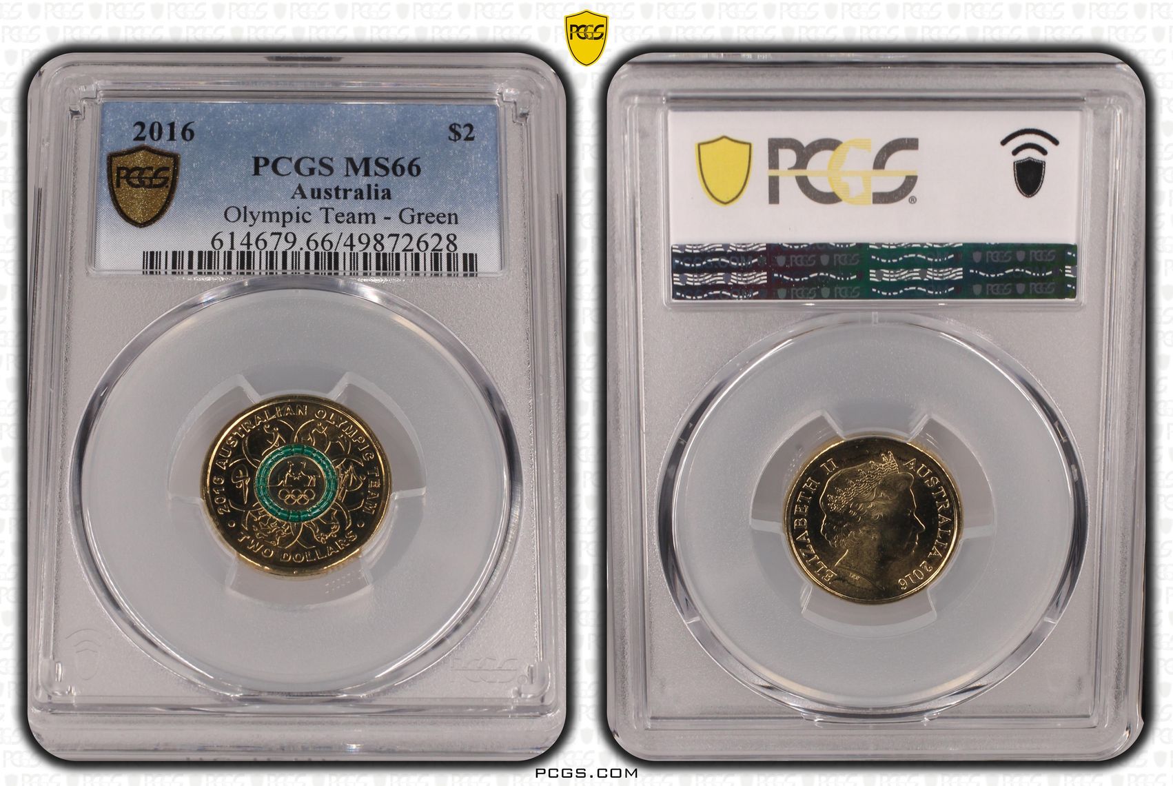 Olympic Team - Green Colorized, Two Dollar, 2016, PCGS MS66