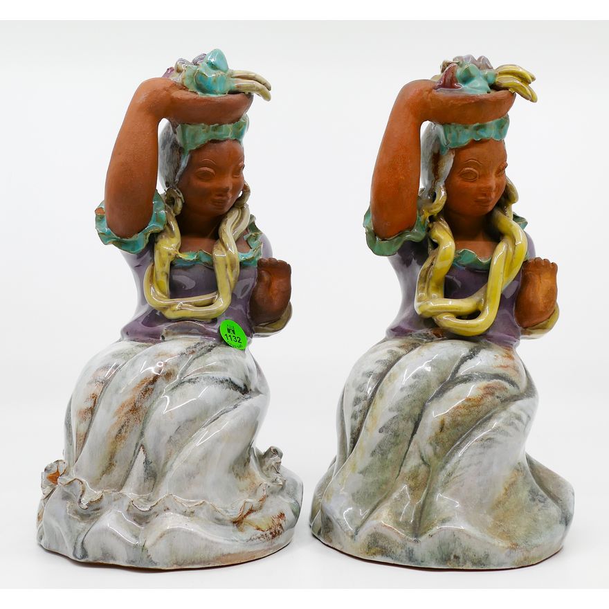 Pair Mary Erkenbrack California Pottery Dancer Figures 10.5''