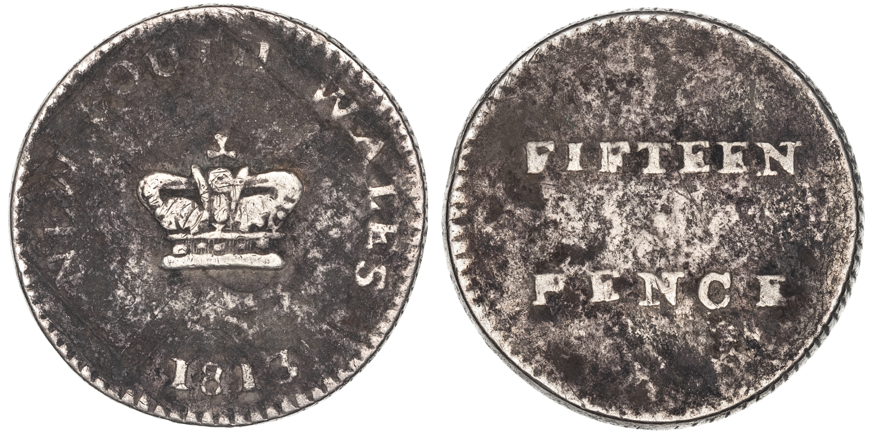 New South Wales - Dump, Fifteen Pence or Dump, 1813, Fine