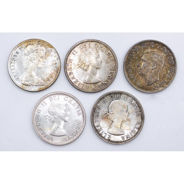 Box 5pc Canadian 80% Silver Dollars
