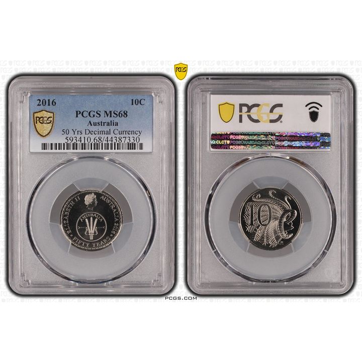 2016 Australia Ten Cent, 10c 50 Yrs Decimal Currency PCGS - MS68 -330