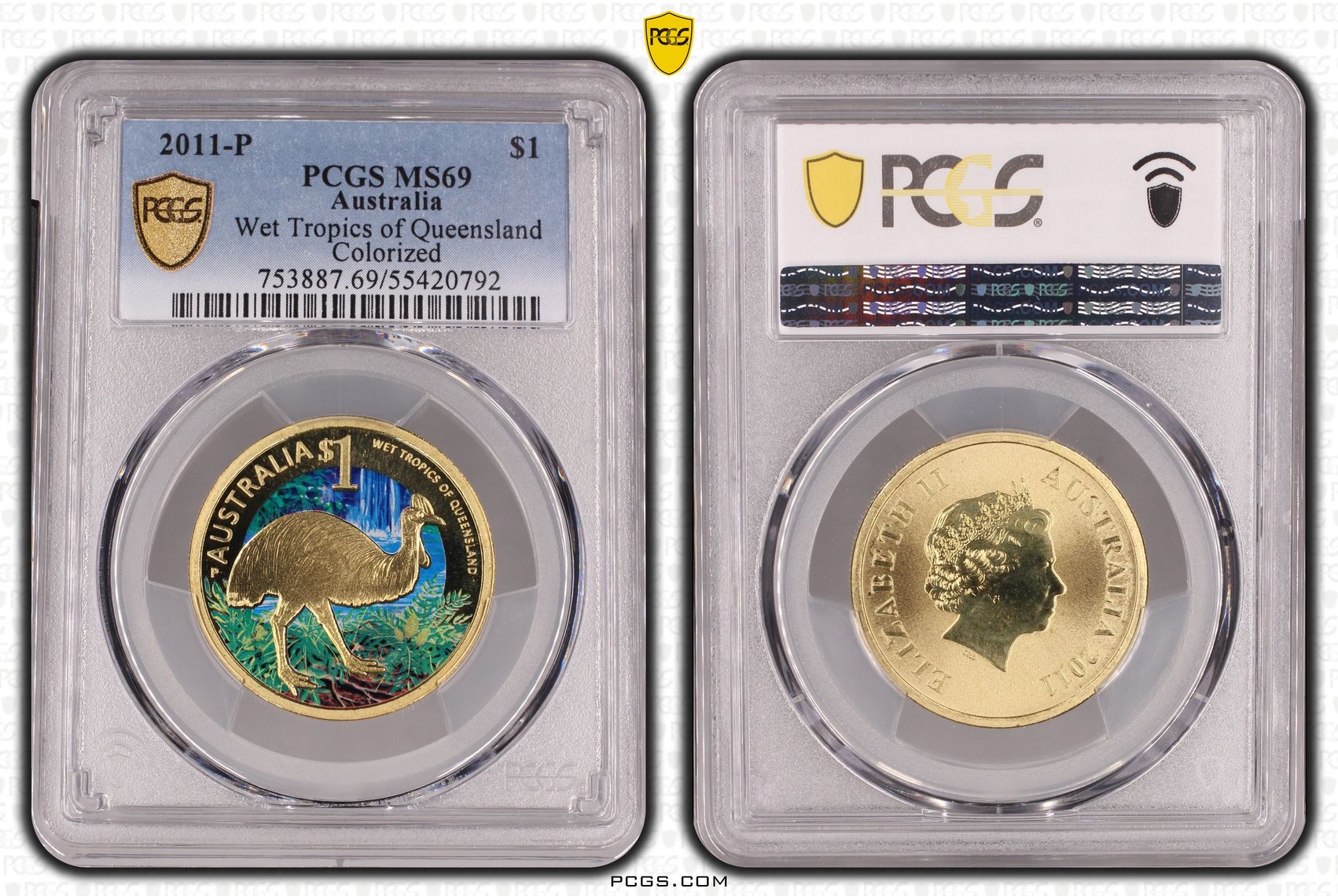 Wet Tropics of Queensland Colorized, One Dollar, 2011-P, PCGS MS69