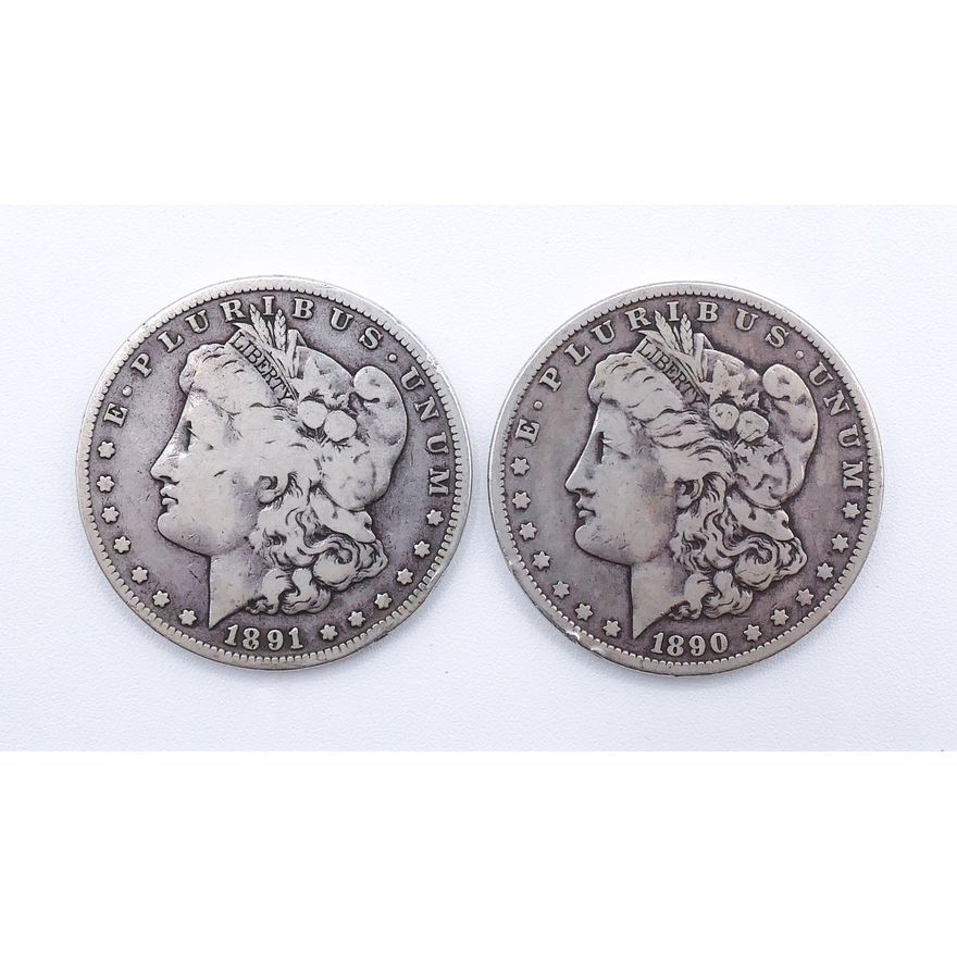 2pc US 1890 and 1891-S Morgan Silver Dollars