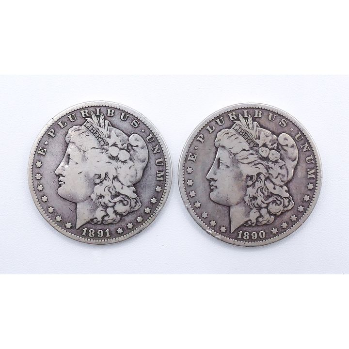 2pc US 1890 and 1891-S Morgan Silver Dollars