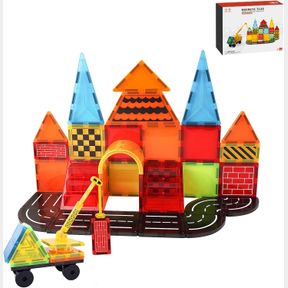 MAGNETIC TILES CONSTRUCTION SET, STEM EDUCATIONAL MONTESSORI SENSORY LEARNING MAGNET BUILDING BLOCK TOYS FOR KIDS BOYS GIRLS AGE 3