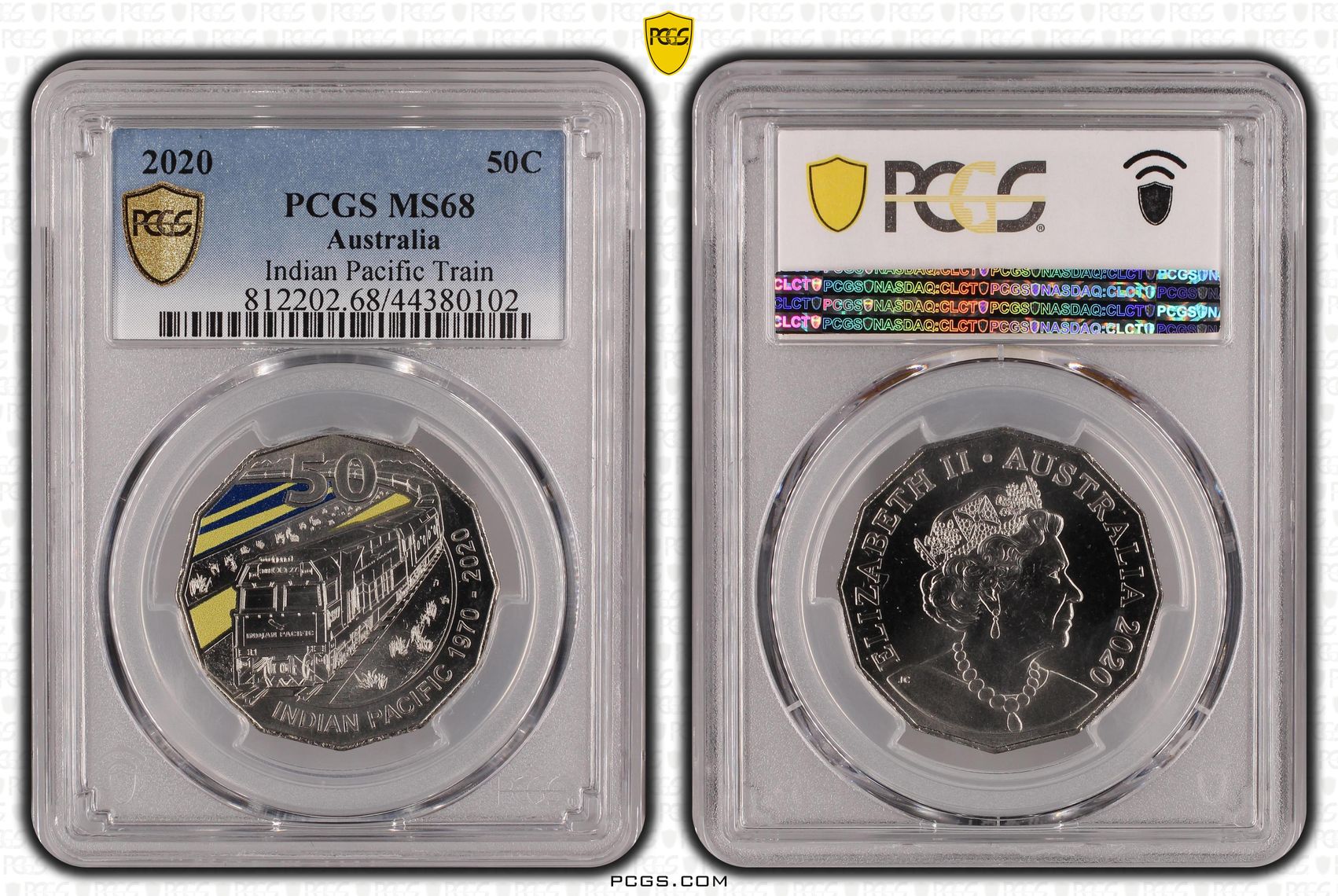 Elizabeth II, Indian Pacific Train, Fifty Cent, 2020, PCGS MS68