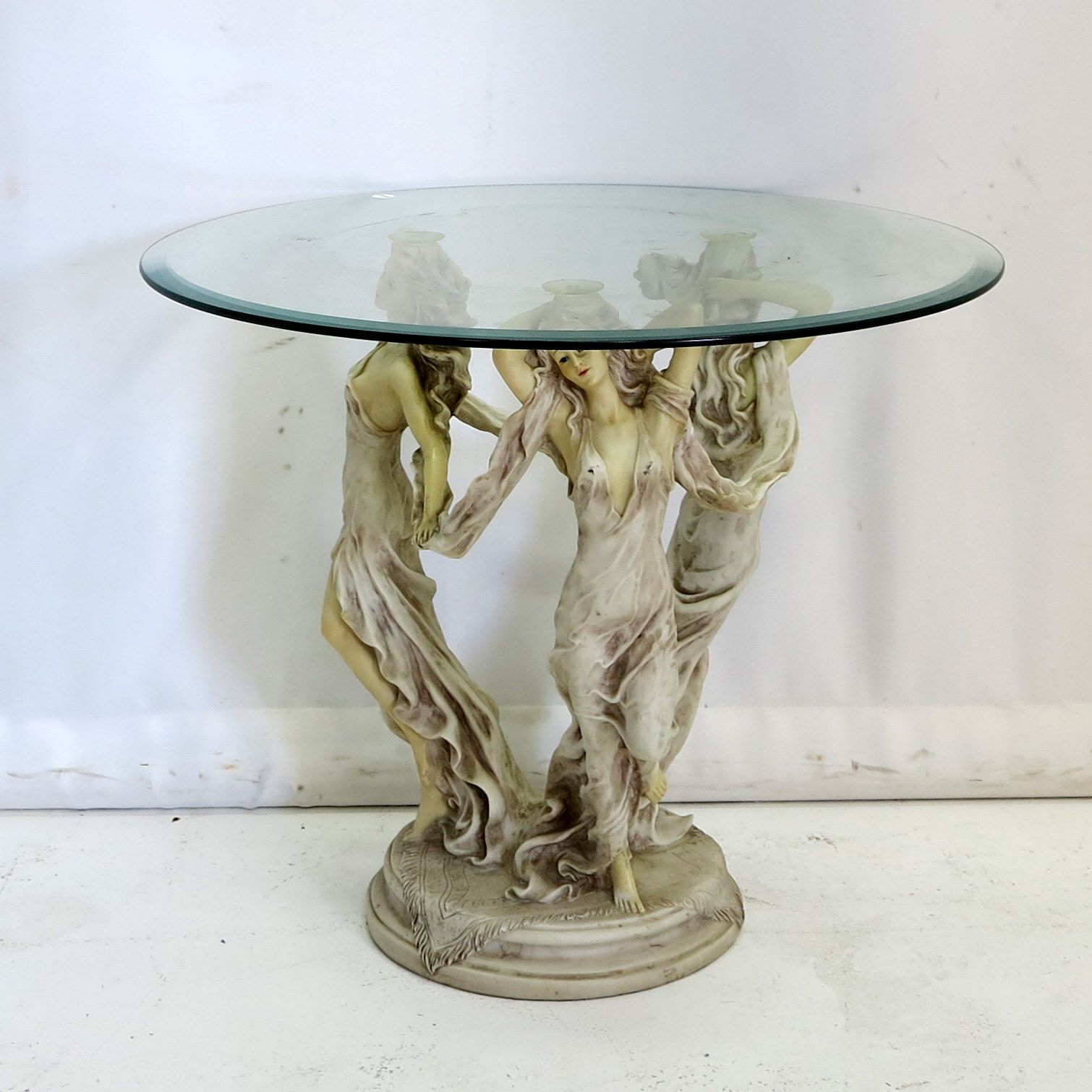 GLASS-TOP COMPOSITION FIGURAL SIDE TABLE | Westgate Walding Auctioneers