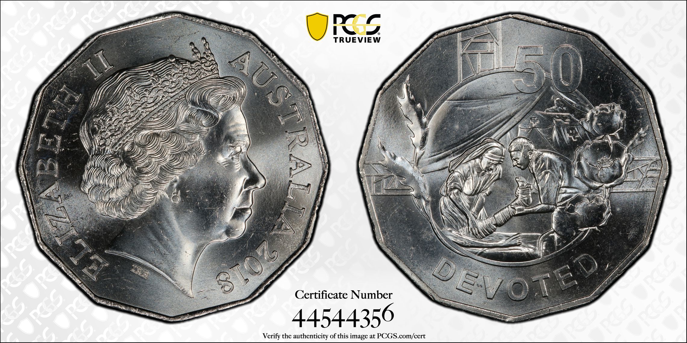 2018 Australia Fifty Cent, 50c Anzac Spirit - Devoted PCGS - MS65 -356