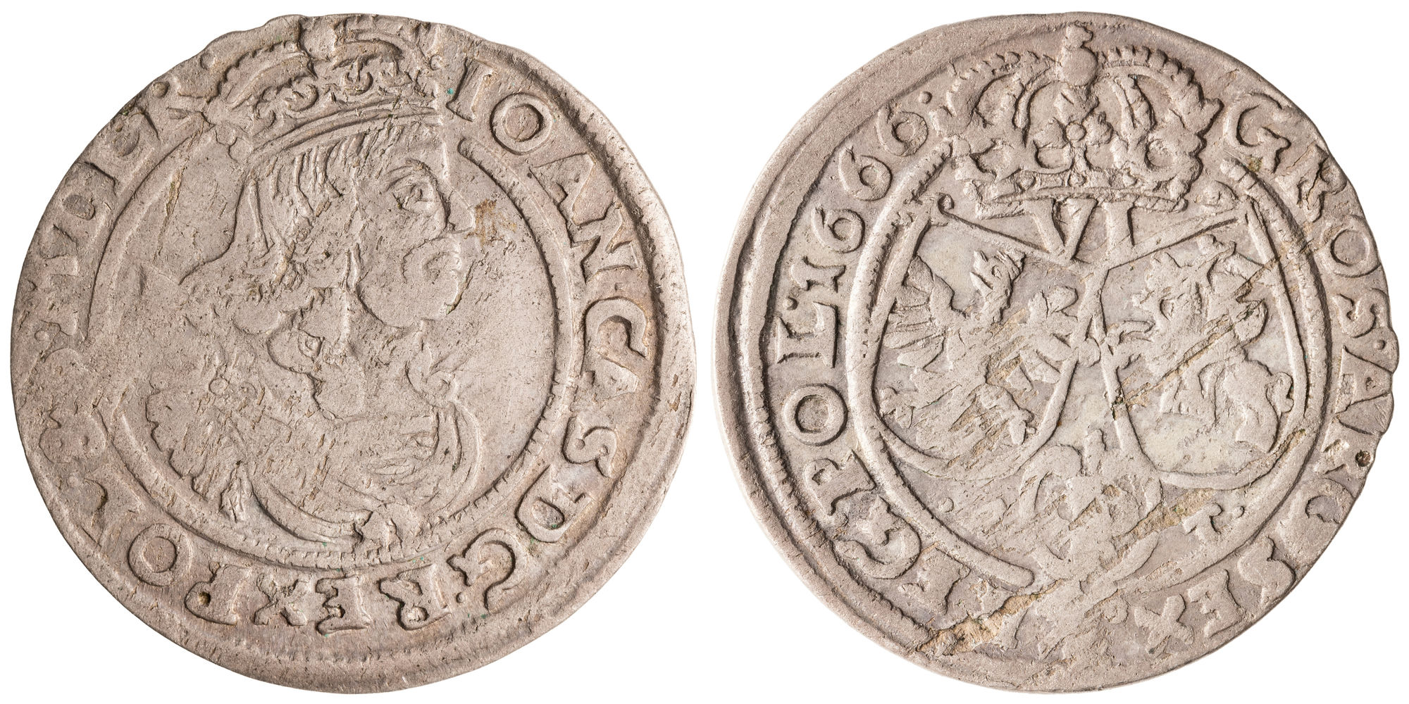 Poland, Jan II, Lithuanian Commonwealth, Six Grochens, 1666, Fine