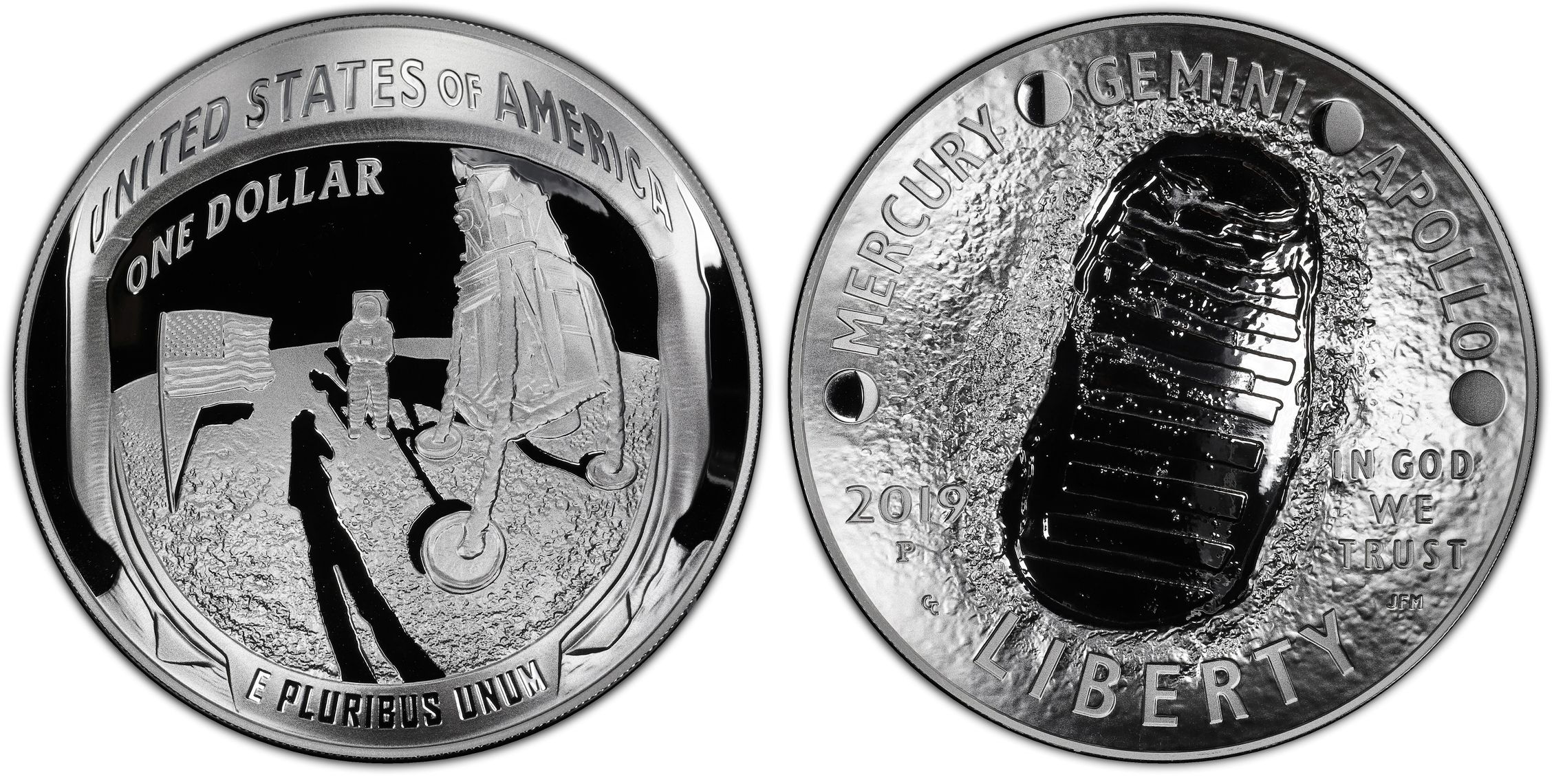 2019-P The United States of America One Dollar, $1 99.9% Silver Proof Apollo 11 50th Anniversary 5 oz Silver PCGS - PR69DCAM -116