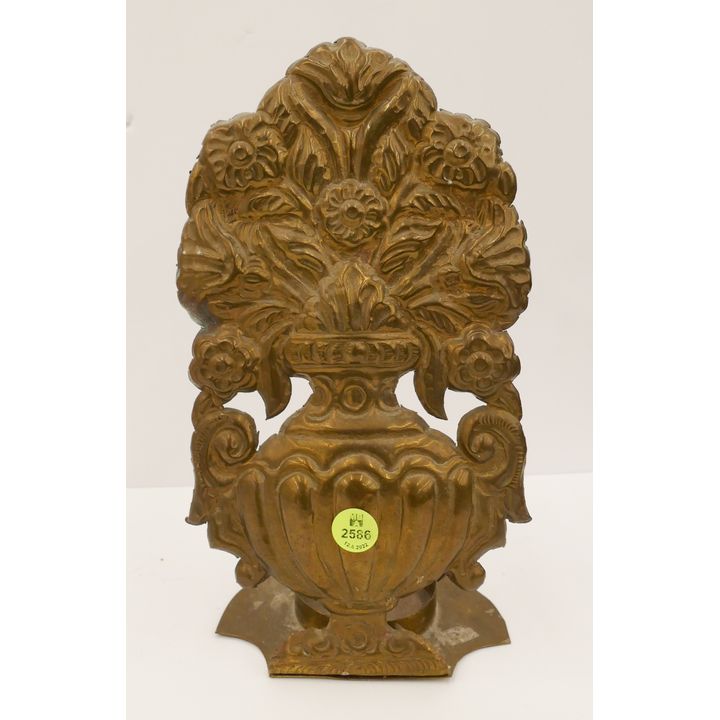 Antique Brass Floral Repousse Candle Sconce- 11''