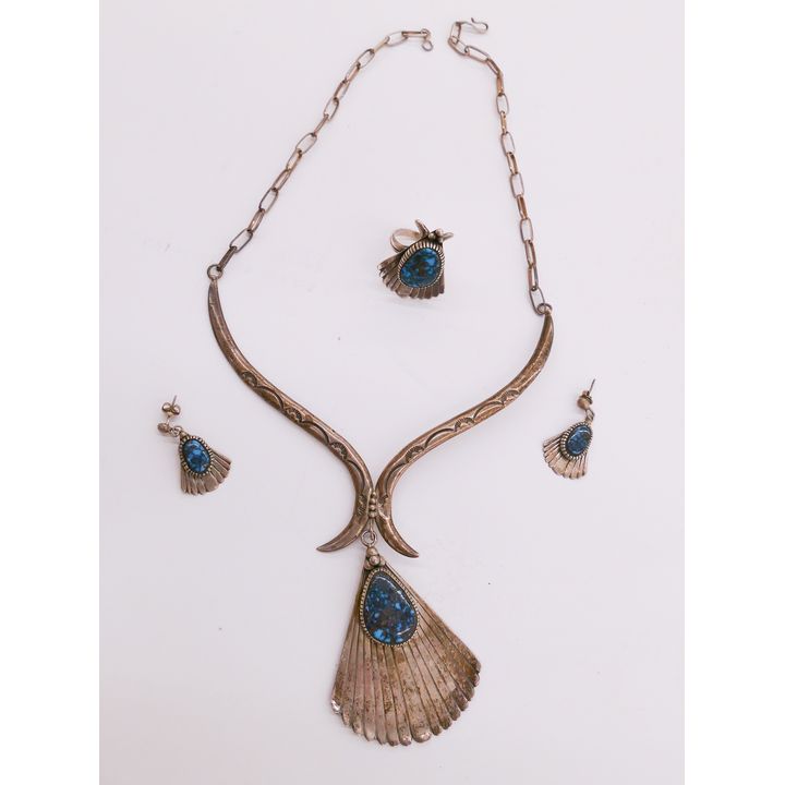 3pc SW Sterling & Turquoise Feather Jewelry Suite