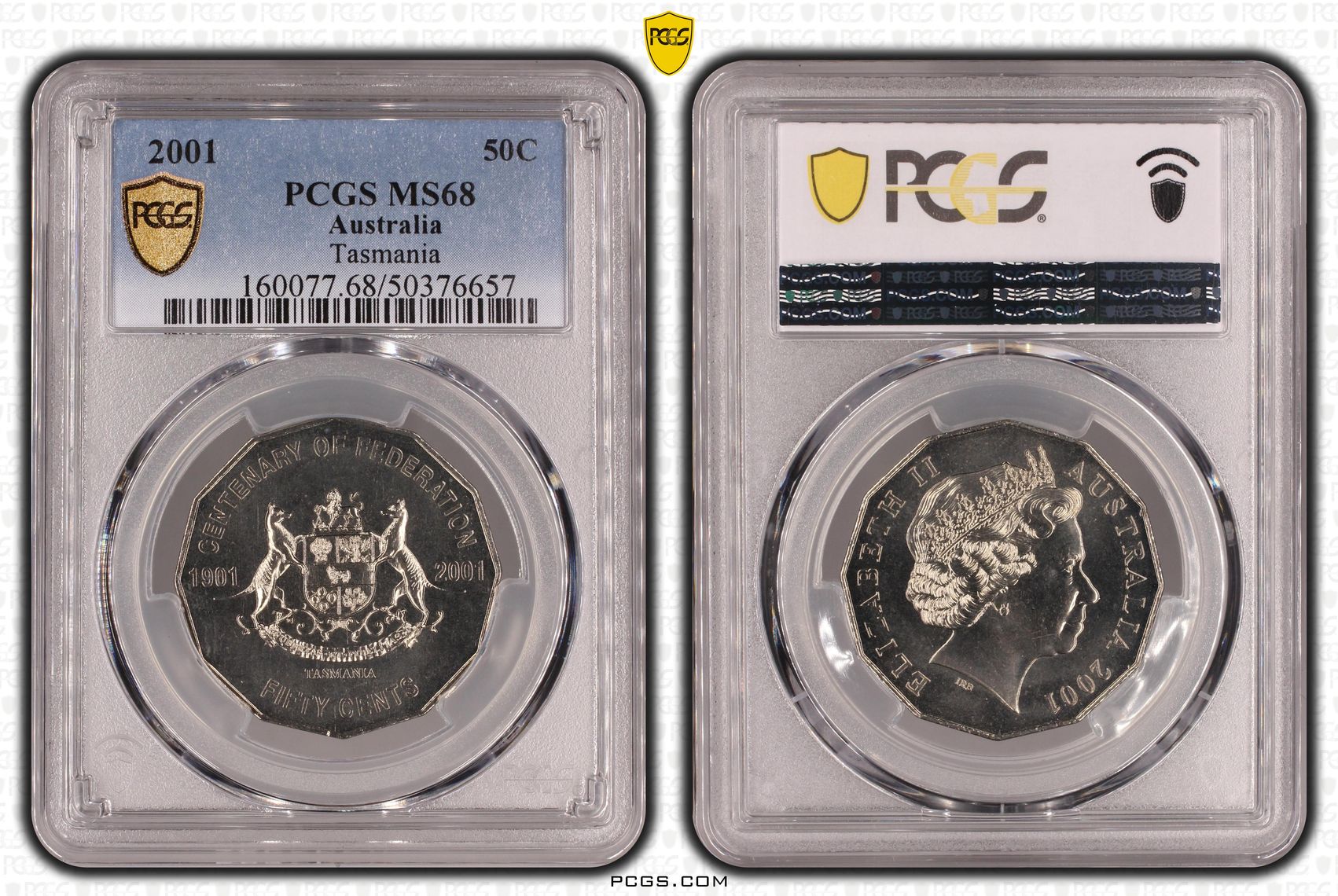 Tasmania POP 15/0, Fifty Cent, 2001, PCGS MS68