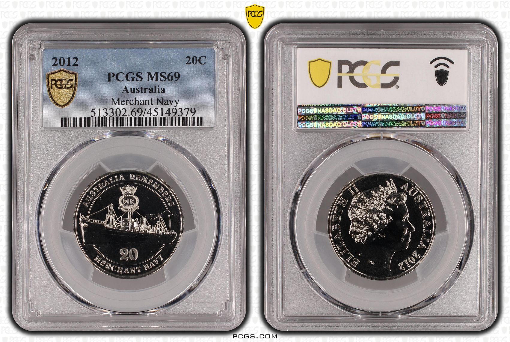 2012 Australia Twenty Cent, 20c Merchant Navy PCGS - MS69 POP 7/0 -379
