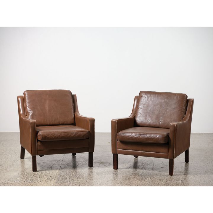 Pair of Danish mid-century brown leather armchairs