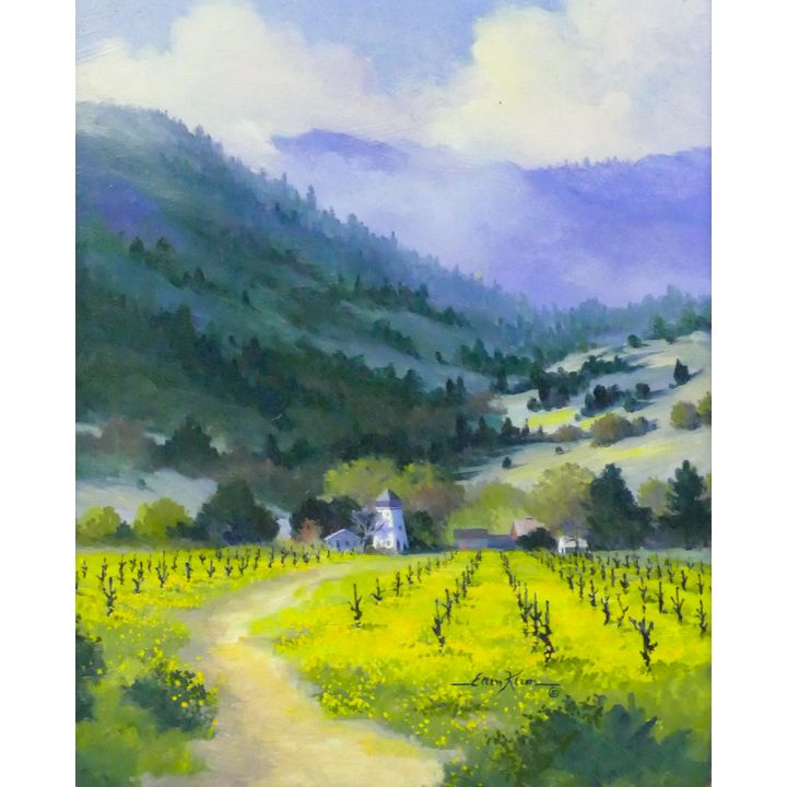 Ernie Kim ''Orchard'' Oil on Masonite Framed 13''x11''