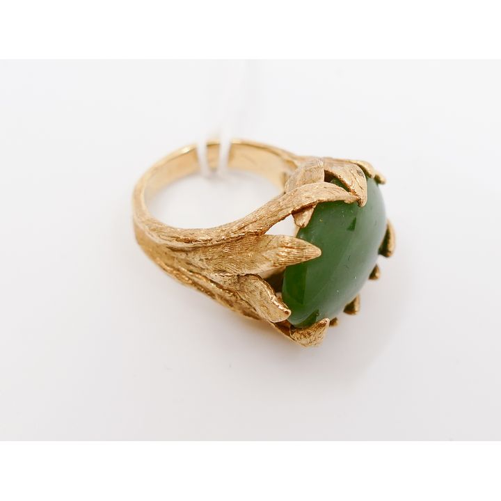 14K Large Jade Cabochon Ring- Size 5- 12.1g