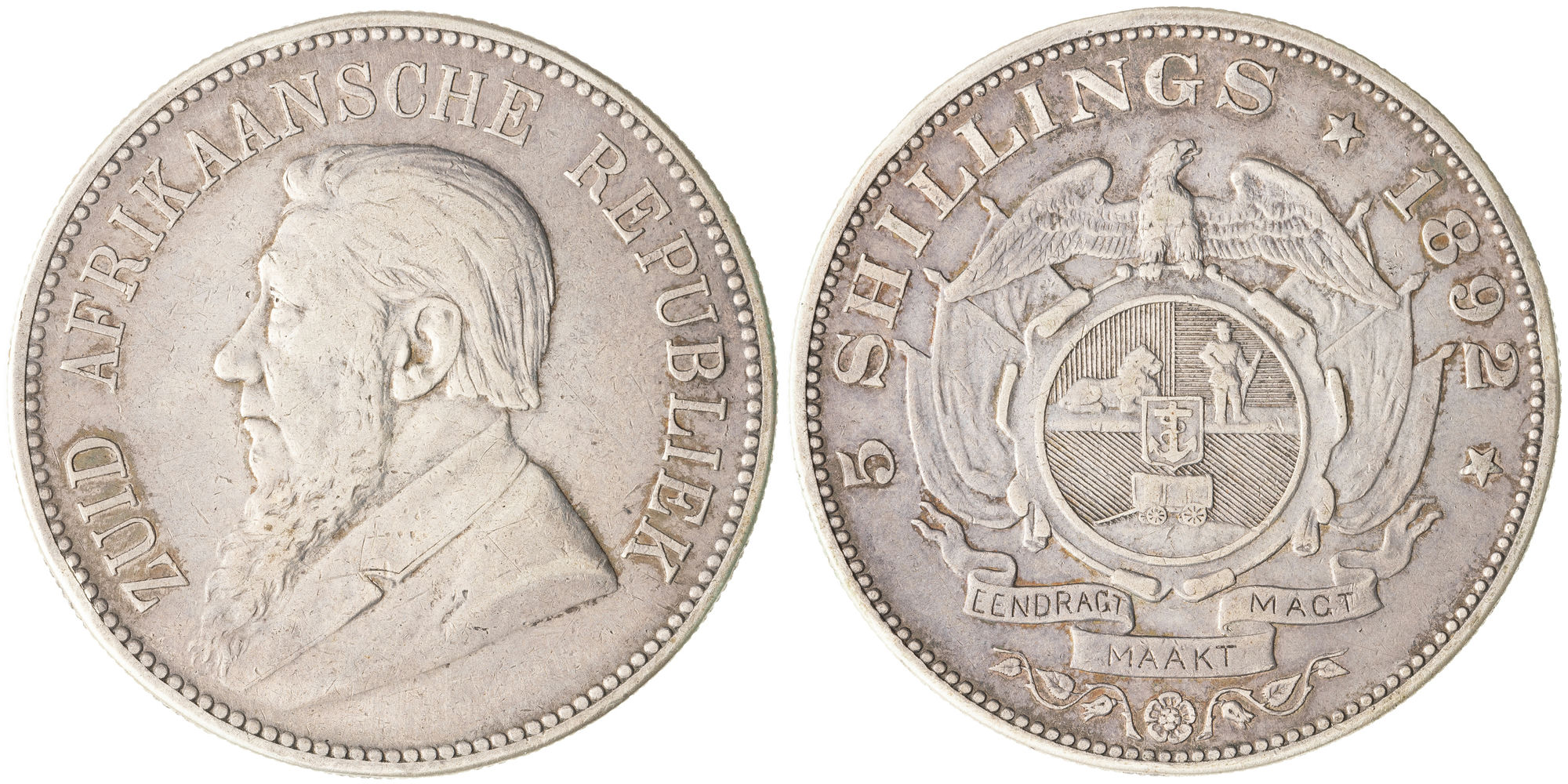 South Africa, Republic, Five Shillings, 1892, aVF