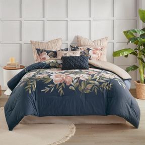 MADISON PARK COMFORTER SET, FLORAL QUEEN SIZE COMFORTER SETS, COTTON BEDDING COMFORTERS, MICROFIBER REVERSE, ALL SEASONS LIGHTWEIG