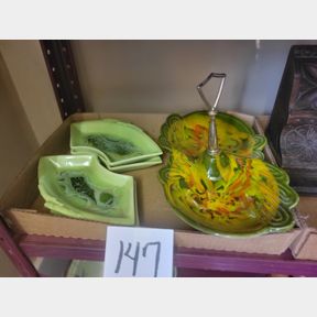 Lazy Susan pieces and multi colored snack tray