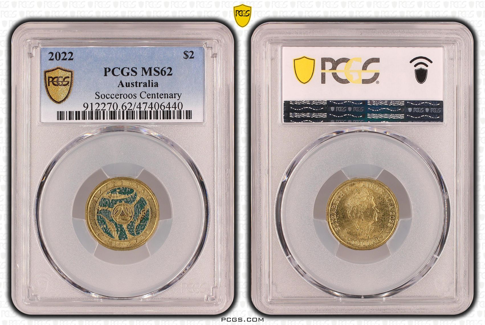 Elizabeth II, Socceroos Centenary, Two Dollar, 2022, PCGS MS62