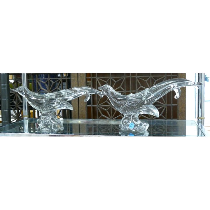 Pair Vintage Glass Pheasants 13.5''