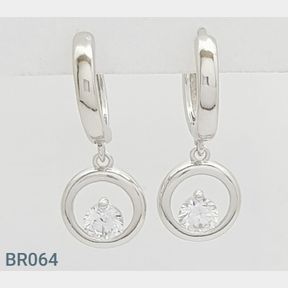 STERLING SILVER DROP HOOP EARRINGS WITH CZ'S - 51543/214